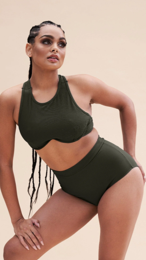 Zoey Ribbed Underwire Crop Top - Olive