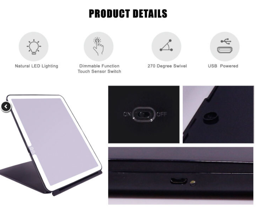 Mad Ally Light Up Mirror - Rose Gold, Pink or Black