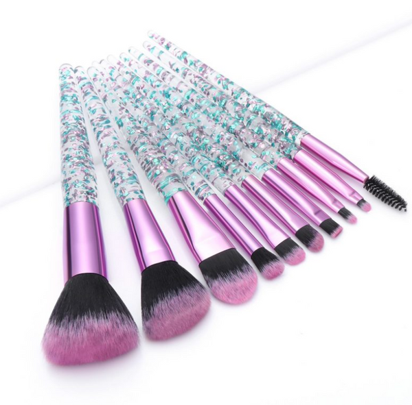 KySienn Purple/Green Glitter 10pc Make Up Brush Set