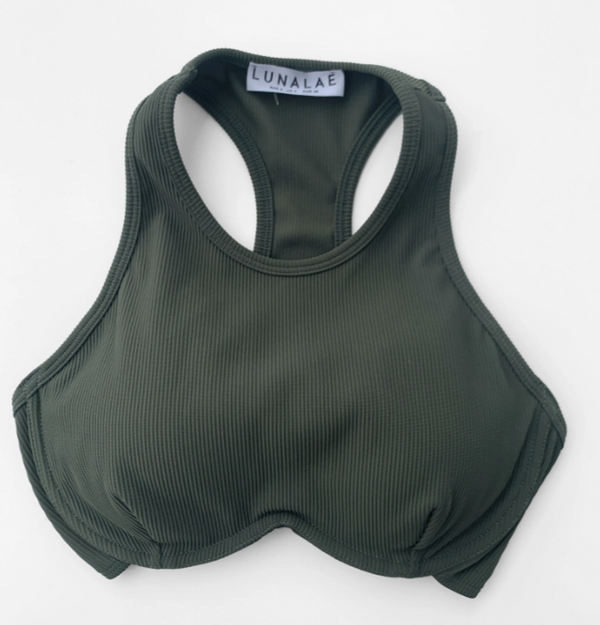 Zoey Ribbed Underwire Crop Top - Olive