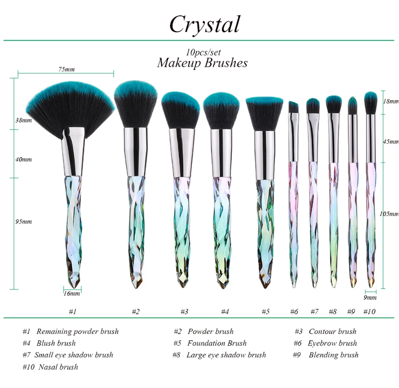 KySienn Unicorn Crystal 10pcs Make Up Brush Set